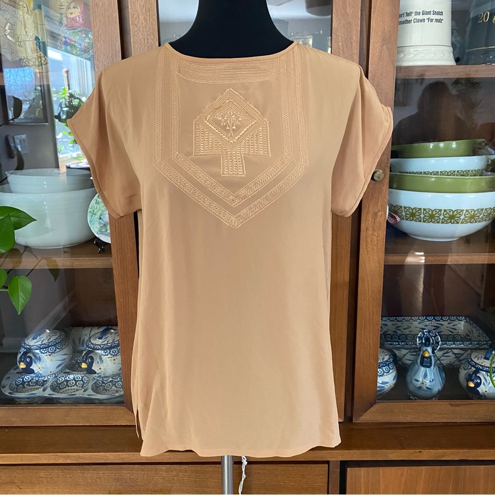 Vintage 80’s Campus Casuals of California Camel Embroidered Blouse
